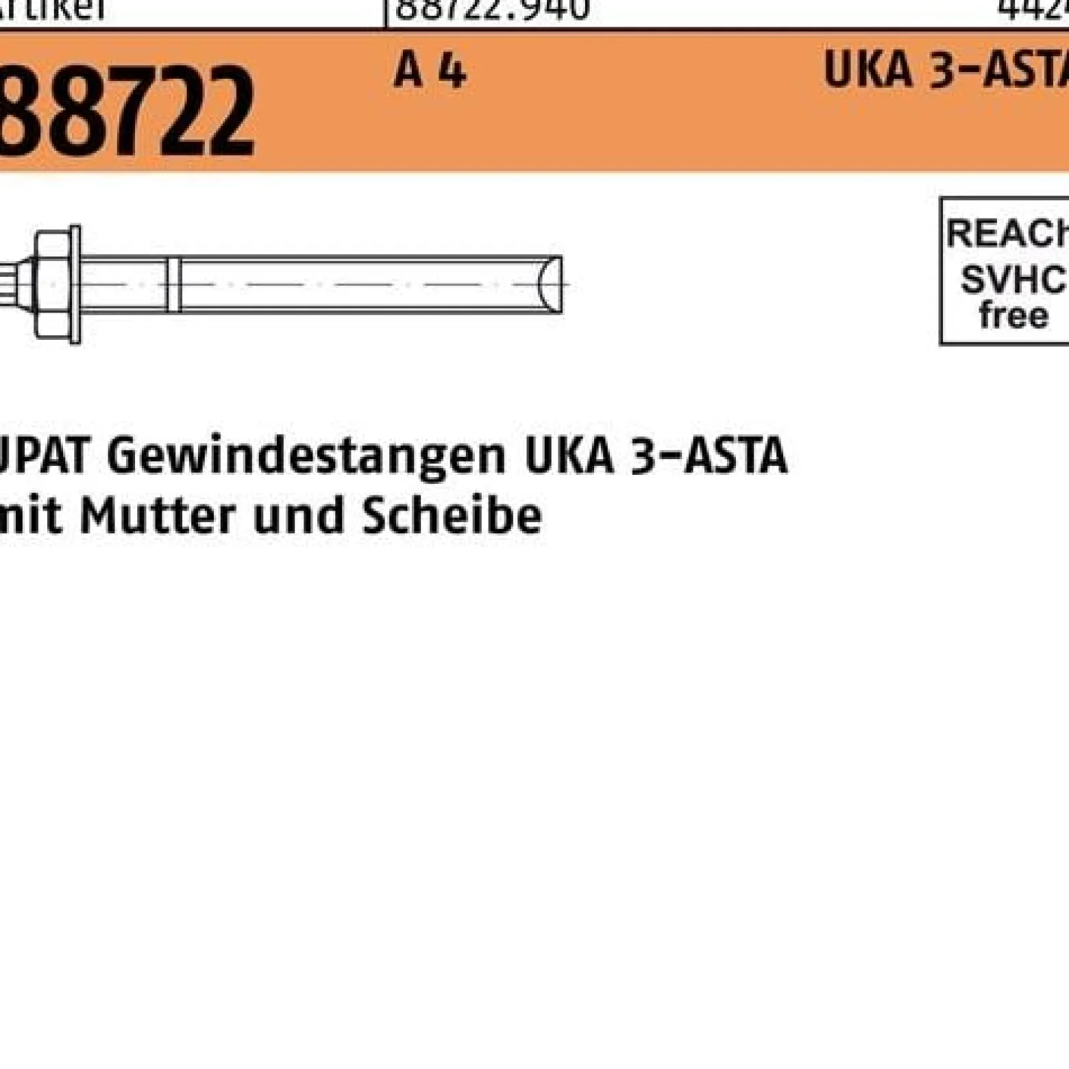 Ankerstange R 88722 ASTA M16x250 A 4 10 Stück UPAT