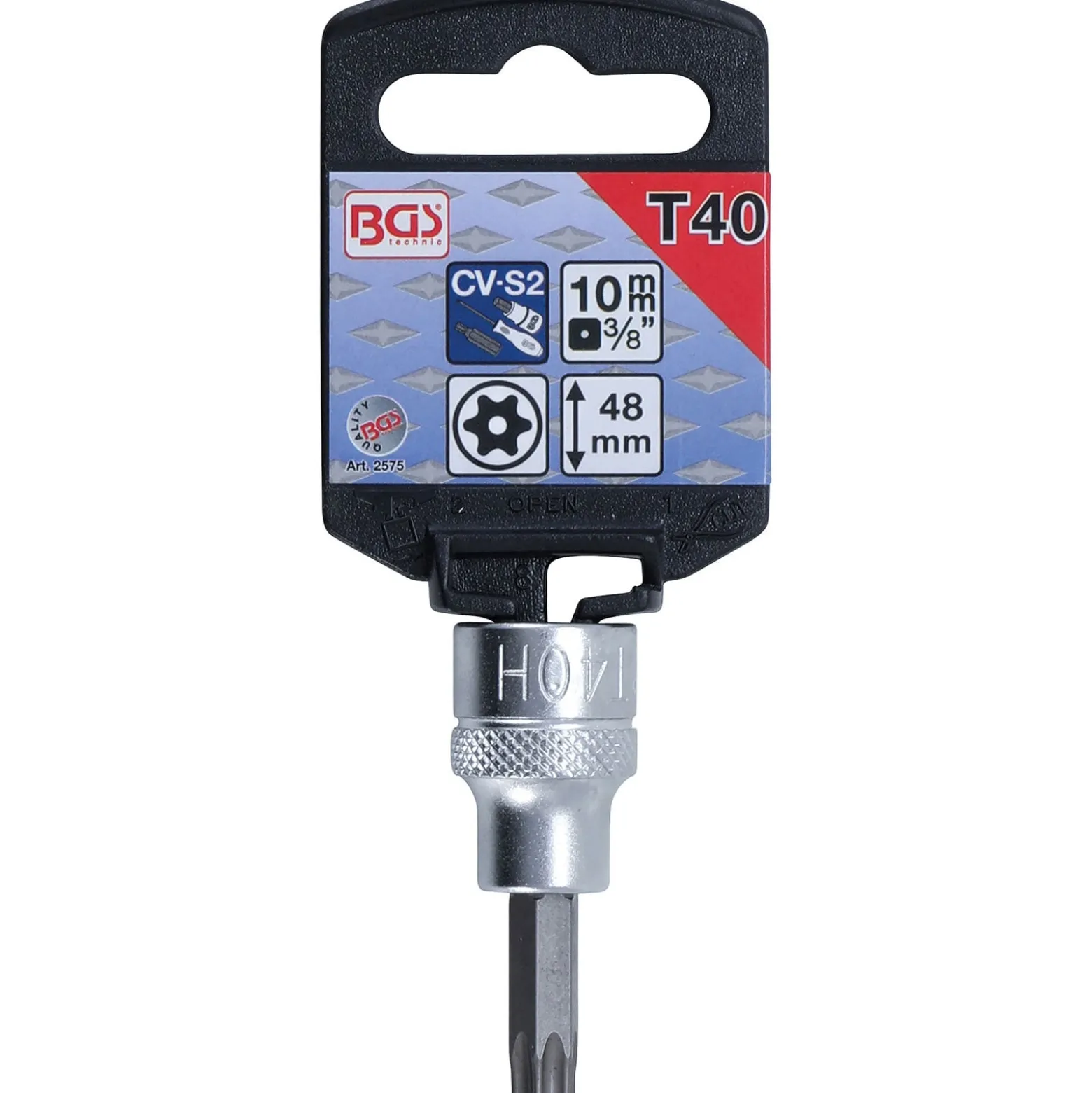 BGS Bit-Einsatz Antrieb Innenvierkant 10 mm (3/8") T-Profil (für Torx) mit Bohrung T40 - 2575