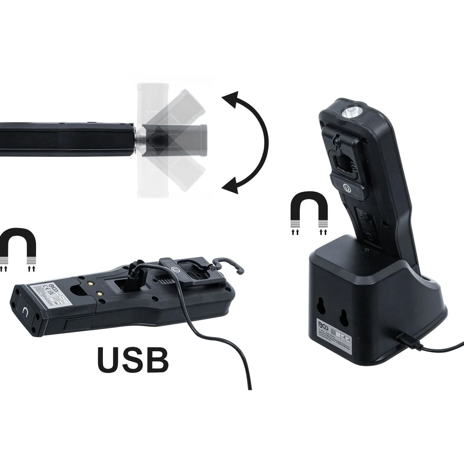 BGS COB-LED Arbeits-Leuchte klappbar mit Ladestation - 85347