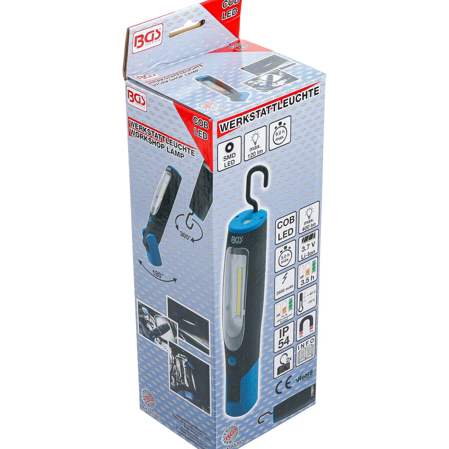 BGS COB-LED-Werkstattleuchte mit Magnet und Haken - 85345