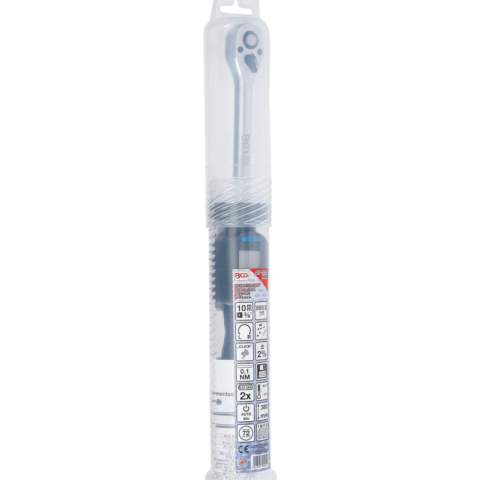 BGS Digitaler Drehmomentschlüssel Abtrieb Außenvierkant 10 mm (3/8") 27 - 135 Nm - 951