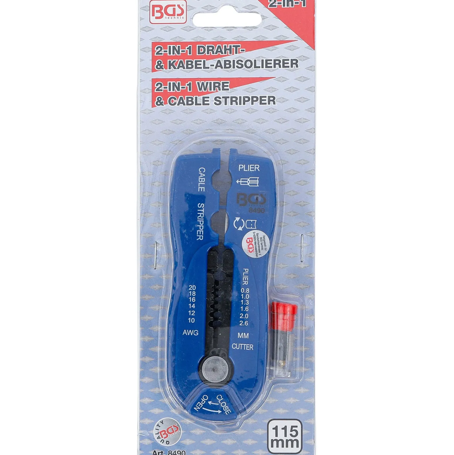 BGS Draht-/Kabel-Abisolierer "2-IN-1" 0,8 - 2,6 mm - 8490