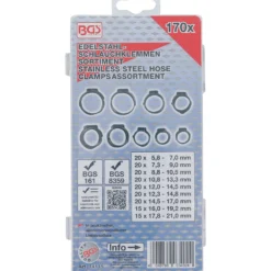 BGS Edelstahl-Schlauchklemmen-Sortiment Ø 5,8 - 21 mm 170tlg. - 14115
