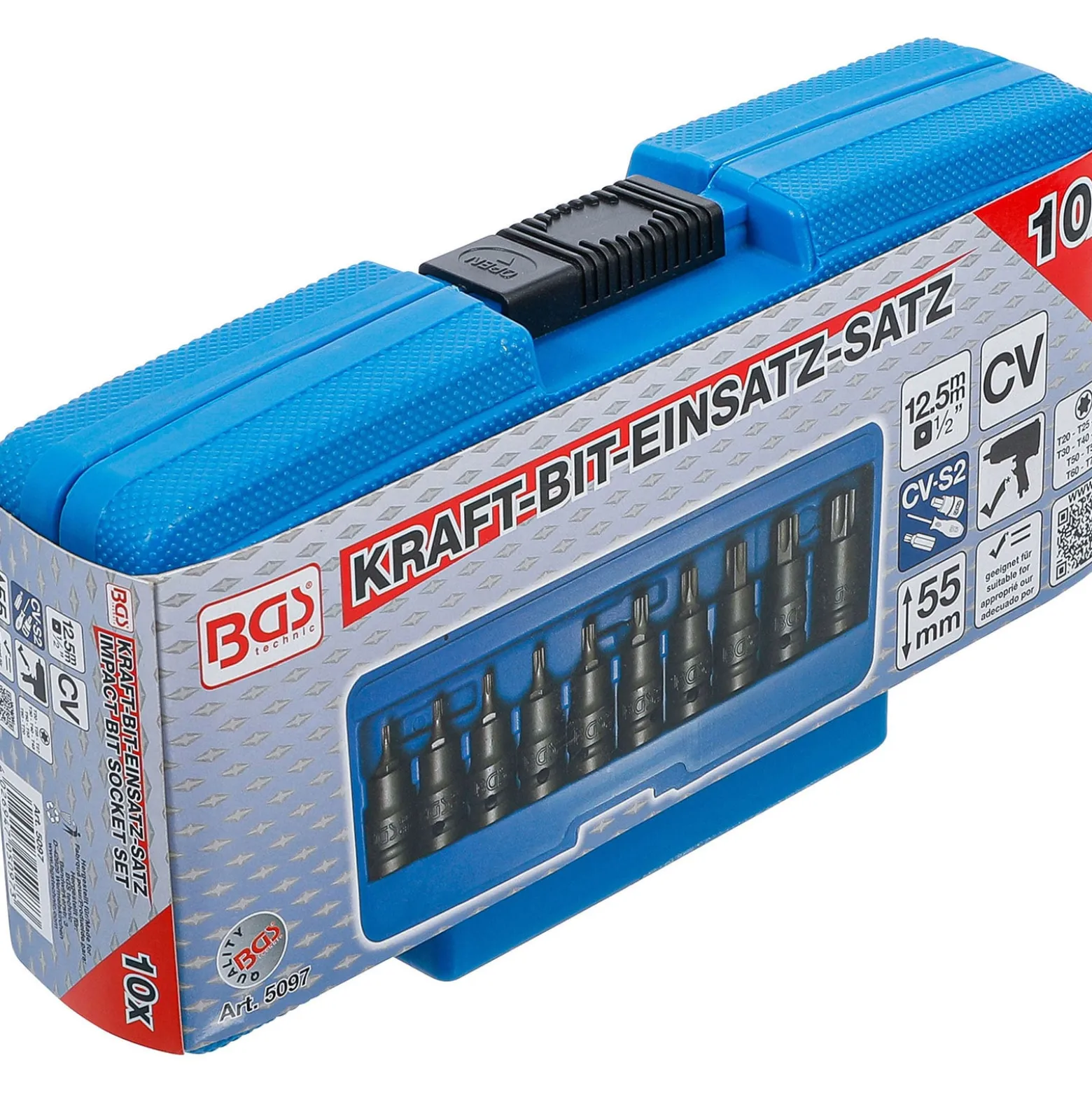 BGS Kraft-Bit-Einsatz-Satz Antrieb Innenvierkant 12,5 mm (1/2") T-Profil (für Torx) T20 - T70 10tlg. - 5097