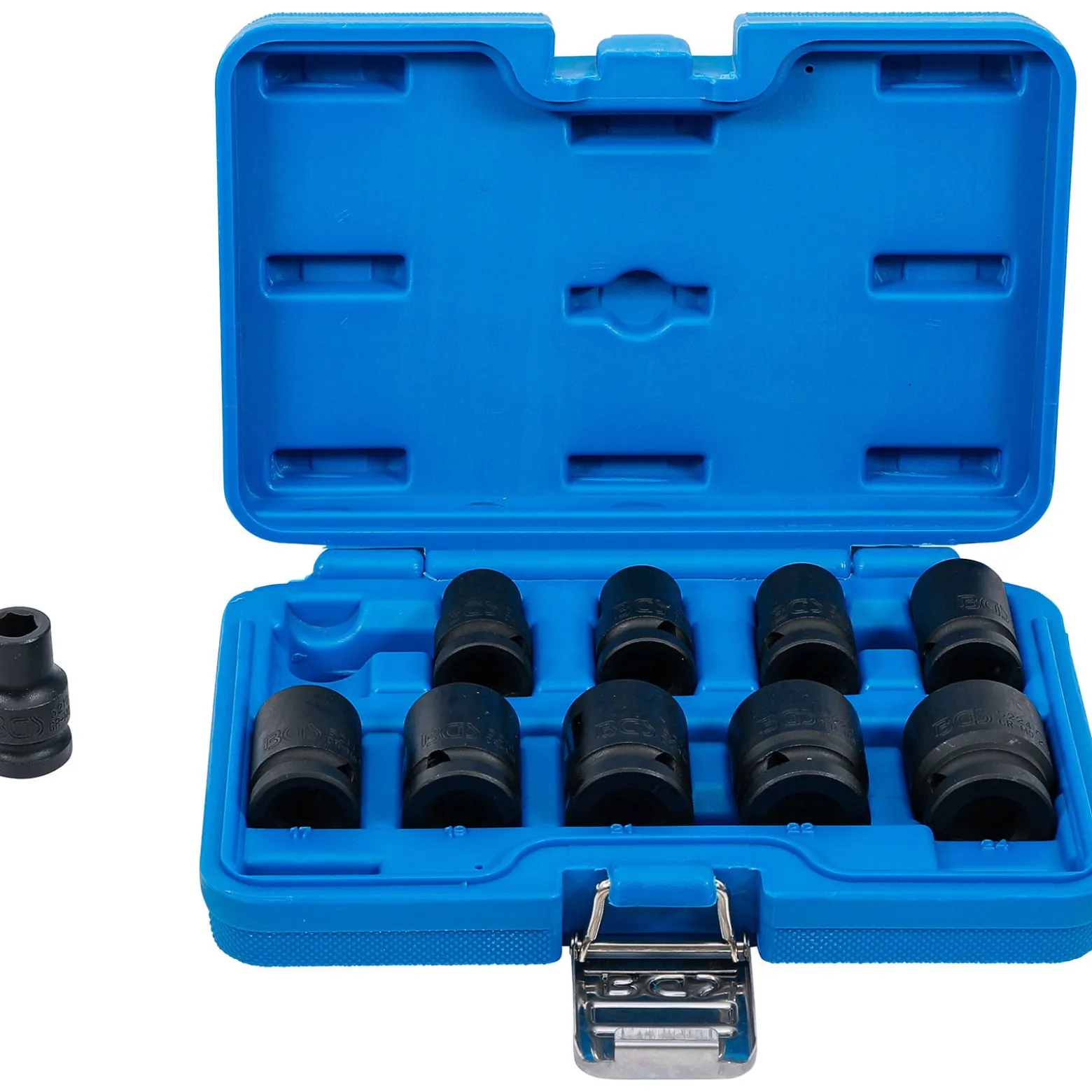 BGS Kraft-Steckschlüssel-Einsatz-Satz Sechskant Antrieb Innenvierkant 12,5 mm (1/2") SW 10 - 24 mm 10tlg. - 5205