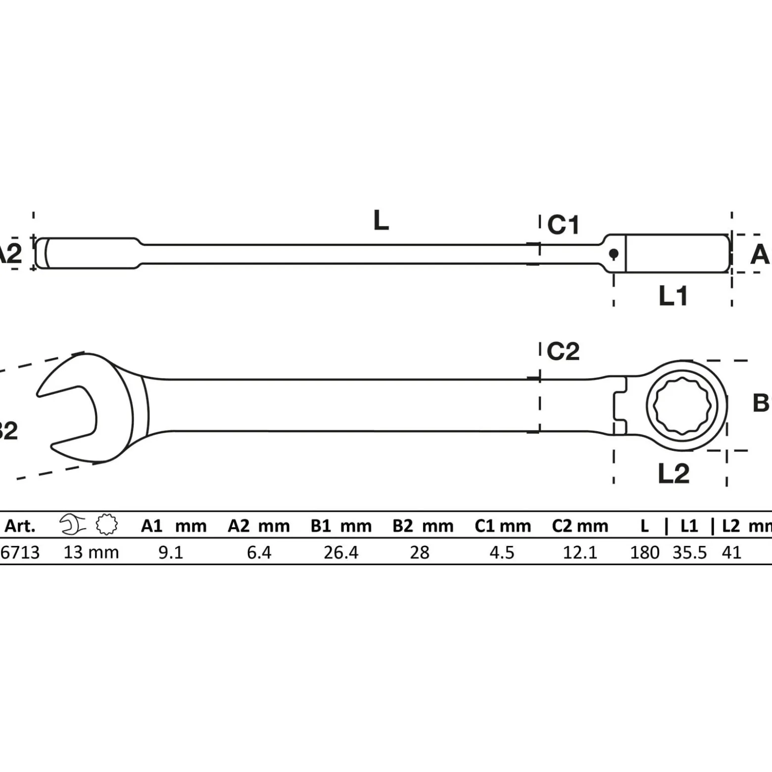 BGS Ratschenring-Maulschlüssel abwinkelbar SW 13 mm - 6713