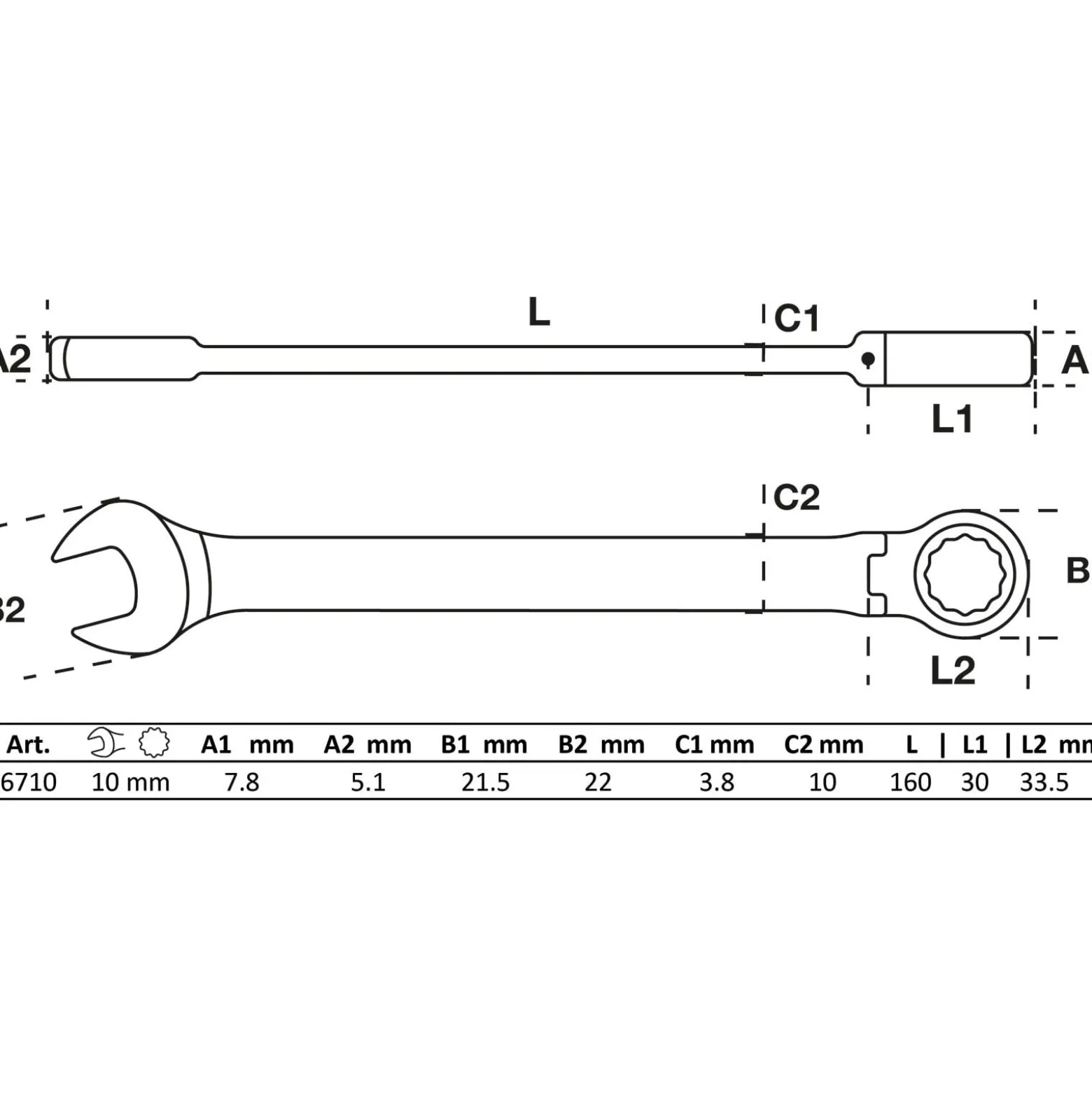 BGS Ratschenring-Maulschlüssel abwinkelbar SW 10 mm - 6710