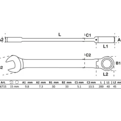 BGS Ratschenring-Maulschlüssel abwinkelbar SW 15 mm - 6715