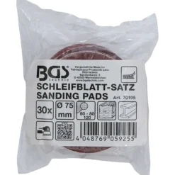 BGS Schleifblatt-Satz für Exzenterschleifer Ø 75 mm K 60 - 80 - 120 30tlg. - 70195