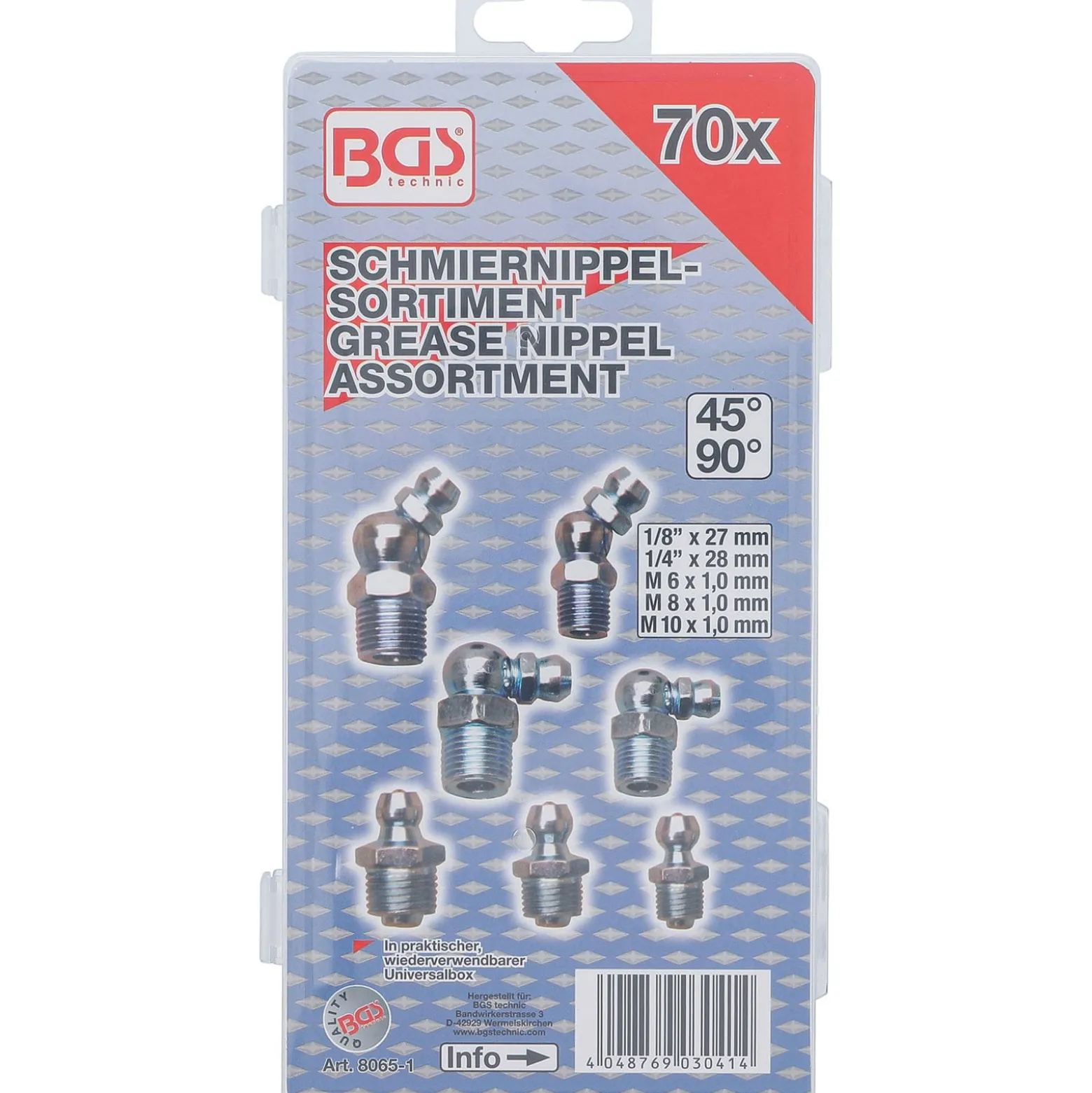 BGS Schmiernippel-Sortiment metrisch/Zollgrößen 70tlg. - 8065-1