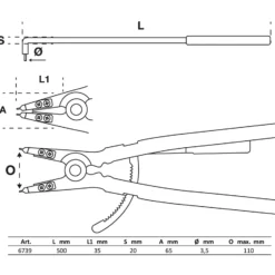 BGS Sprengringzange abgewinkelt für Außensprengringe 500 mm - 6739