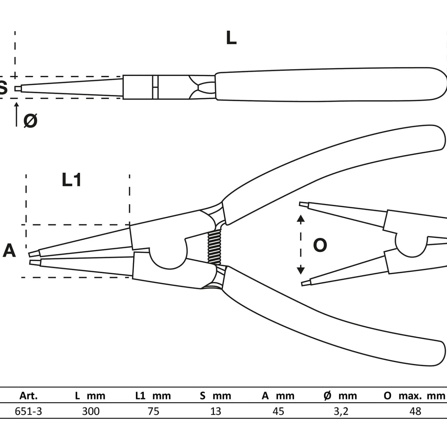 BGS Sprengringzange gerade für Außensprengringe 300 mm - 651-3