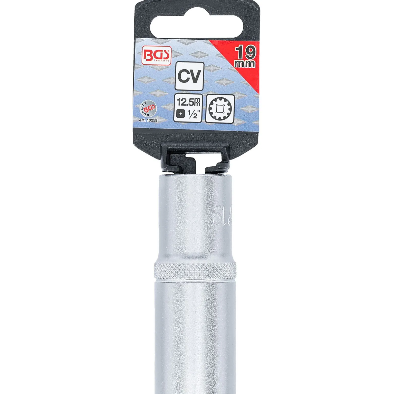 BGS Steckschlüssel-Einsatz Gear Lock tief Antrieb Innenvierkant 12,5 mm (1/2") SW 19 mm - 10259