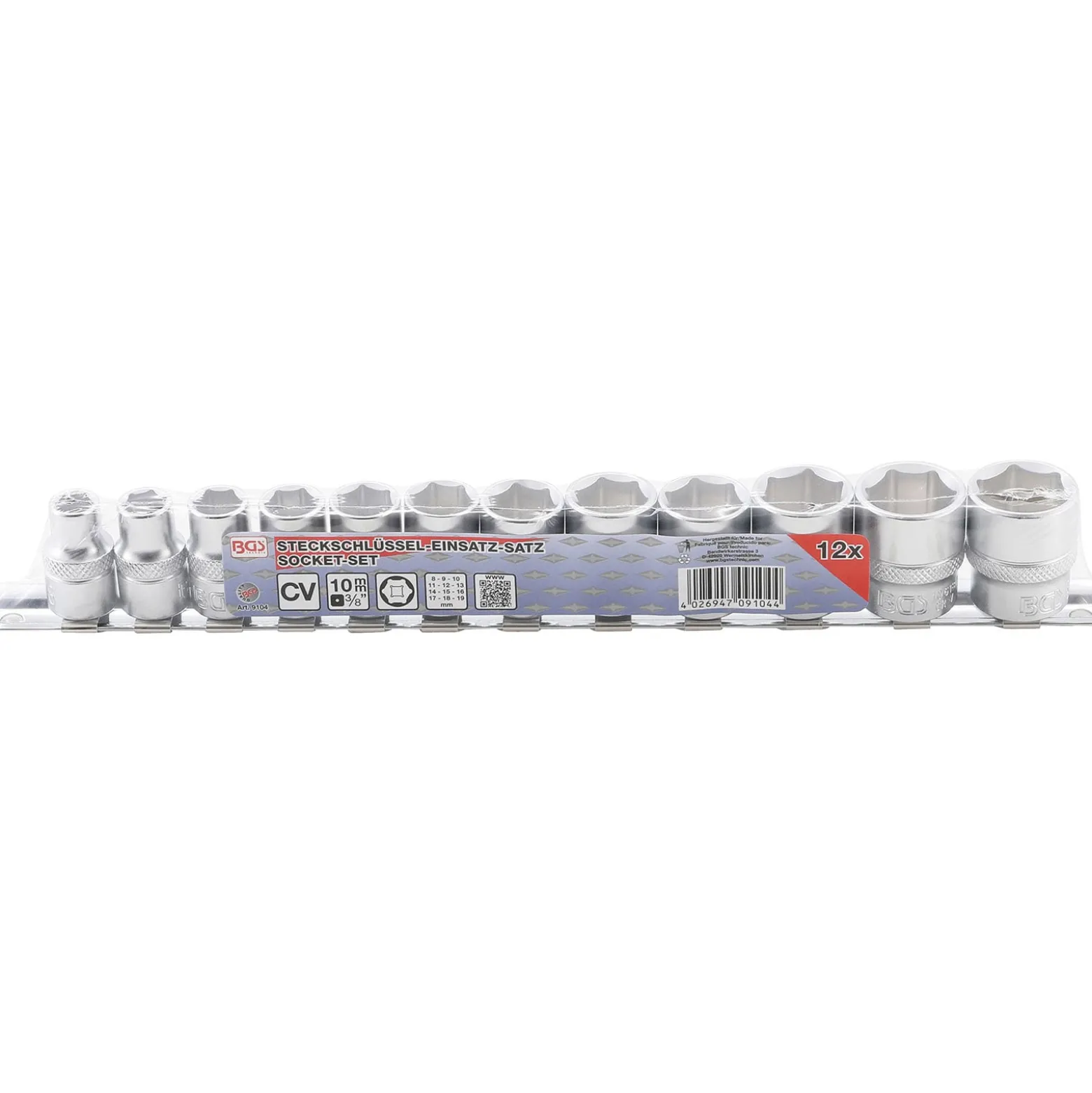 BGS Steckschlüssel-Einsatz-Satz Sechskant Antrieb Innenvierkant 10 mm (3/8") SW 8 - 19 mm 12tlg. - 9104