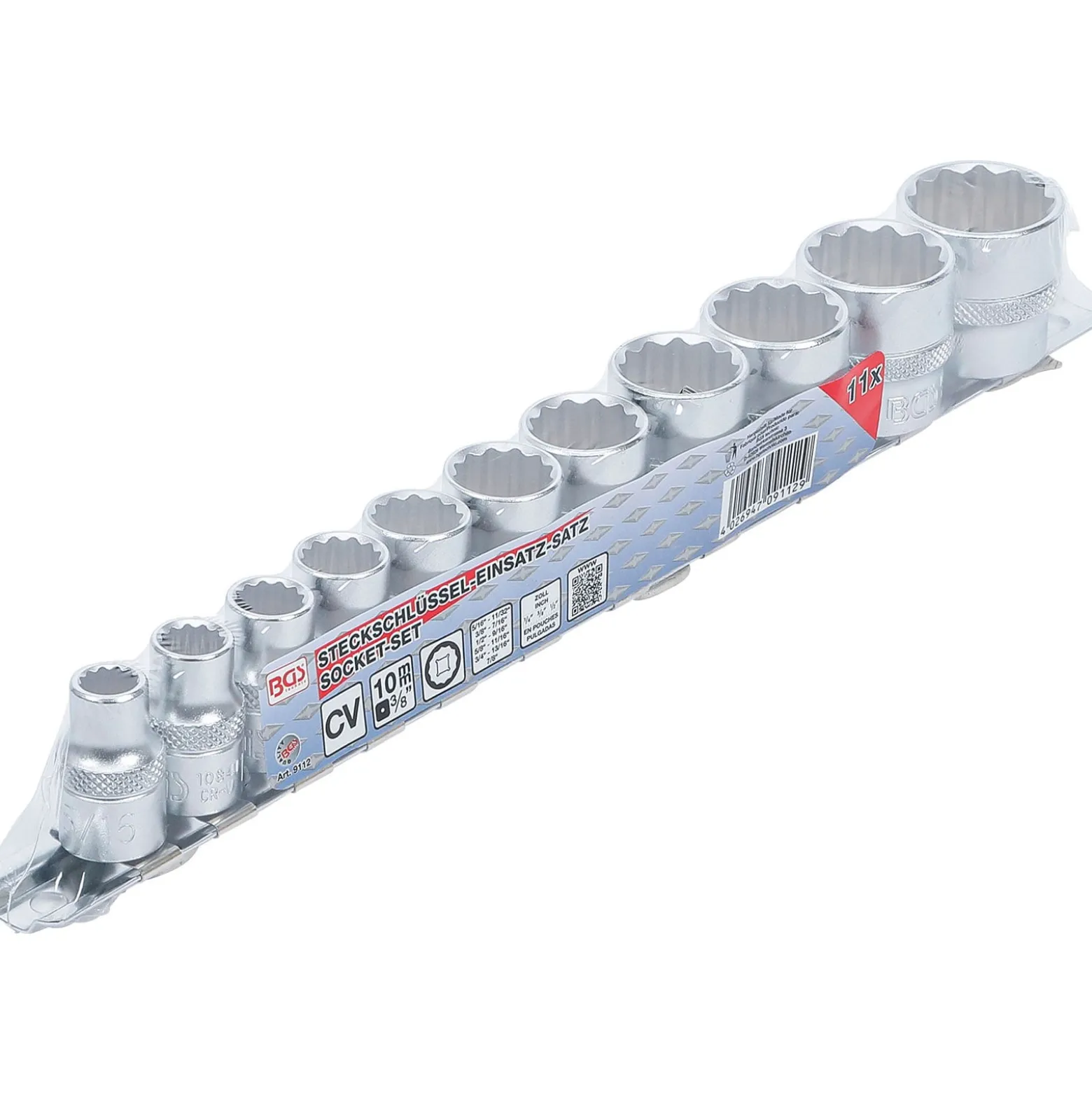 BGS Steckschlüssel-Einsatz-Satz Zwölfkant Antrieb Innenvierkant 10 mm (3/8") Zollgrößen 11tlg. - 9112