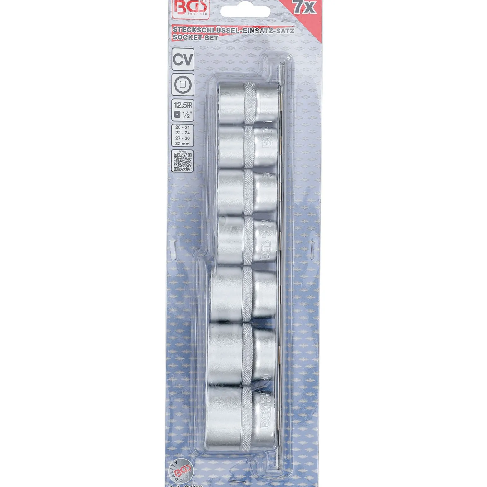 BGS Steckschlüssel-Einsatz-Satz Zwölfkant Antrieb Innenvierkant 12,5 mm (1/2") SW 20 - 32 mm 7tlg. - 9109