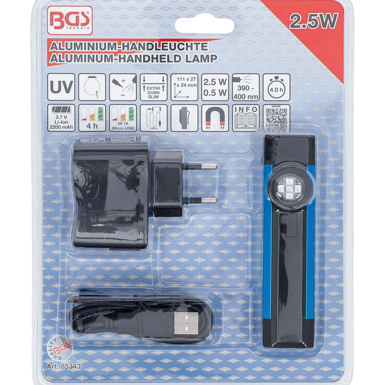 BGS UV-Aluminium-Handleuchte 2,5 W - 85343
