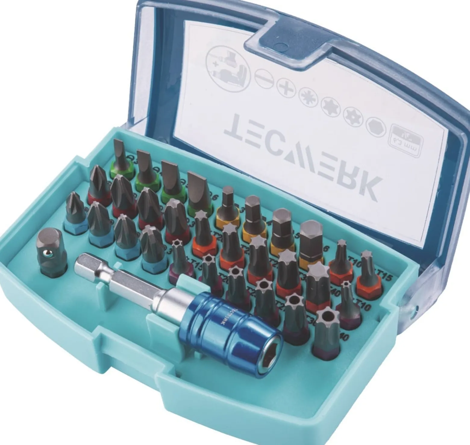 Bitsortiment Torsión 32-tlg.Schlitz/PH/PZD/TX/TX-BO/6Kt.Torsionsbits TECWERK
