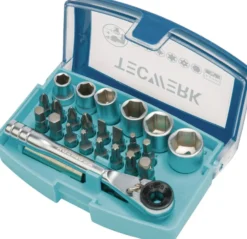 Bit-/Steckschlüsselset 24-tlg.Schlitz/PH/PZD/T/Knarre/6 Nüsse TECWERK