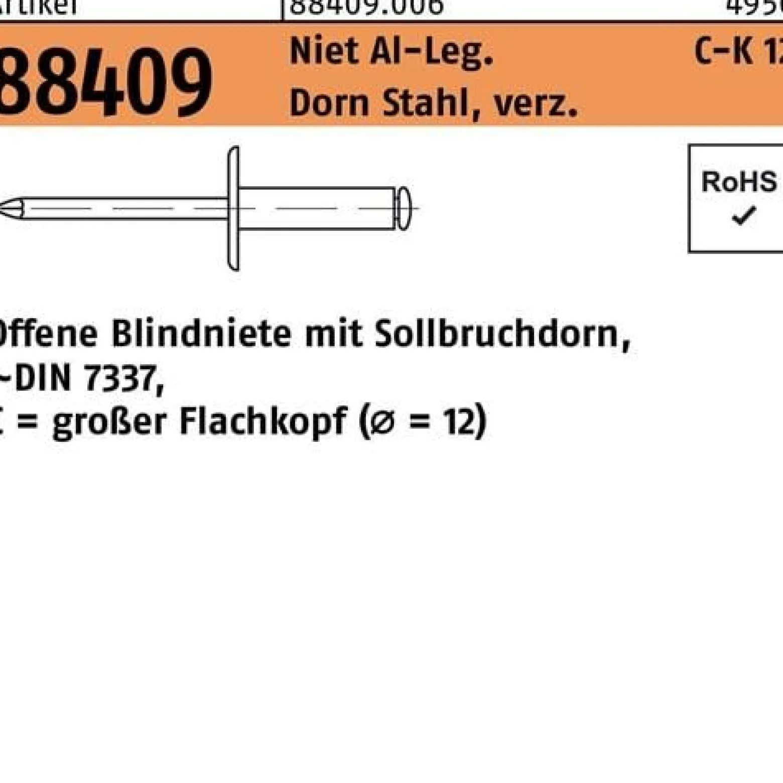 Blindniete R 88409 großer FLAKO 4x16 Niet Aluminium/Dorn Stahl verz. 500St.
