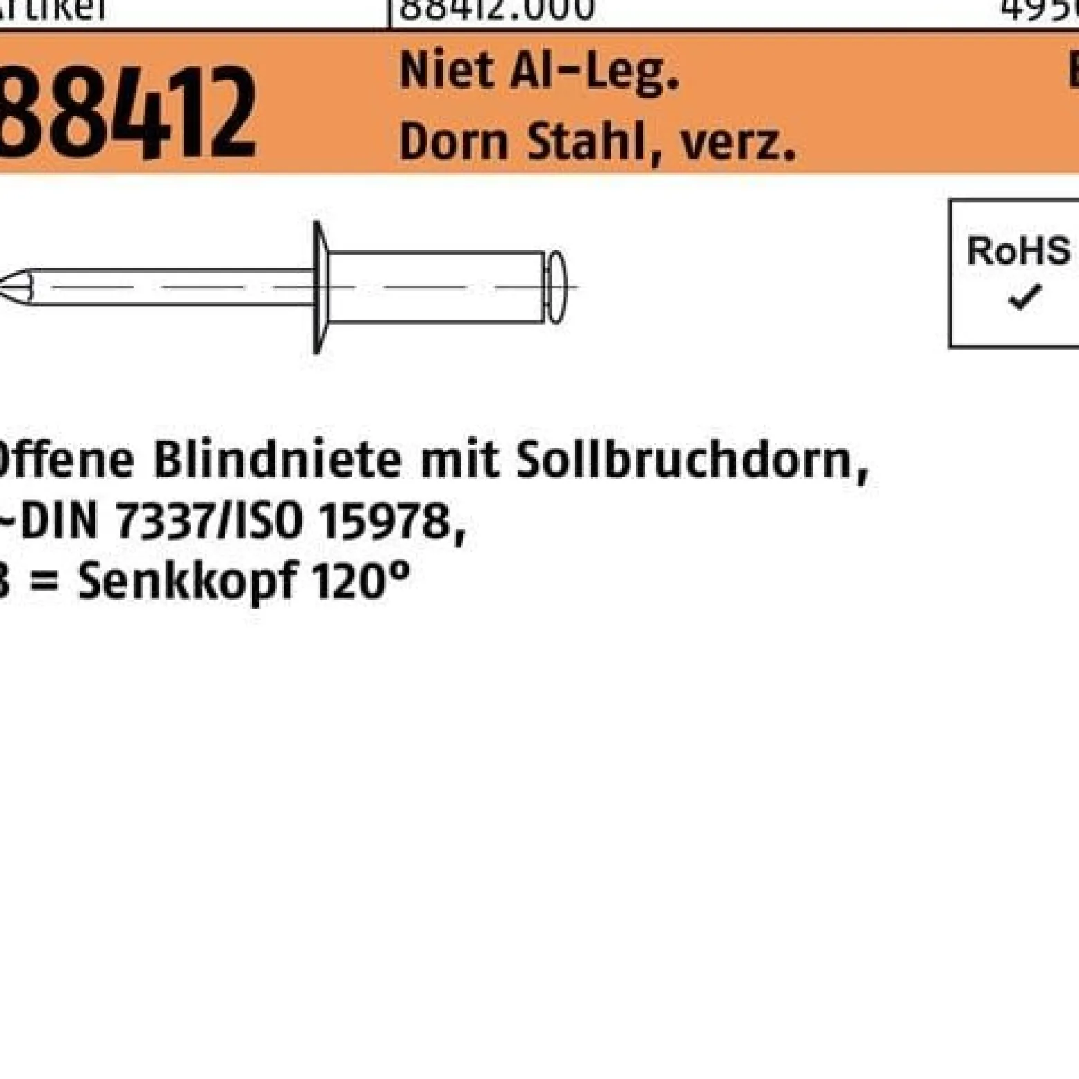 Blindniete R 88412 SEKO 5x 8 Niet Aluminium/Dorn Stahl verz. 500St.