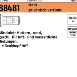 Blindnietmutter R 88481 SEKO M6 /1,5 -4,5 Stahl galv.verz. 500 Stück