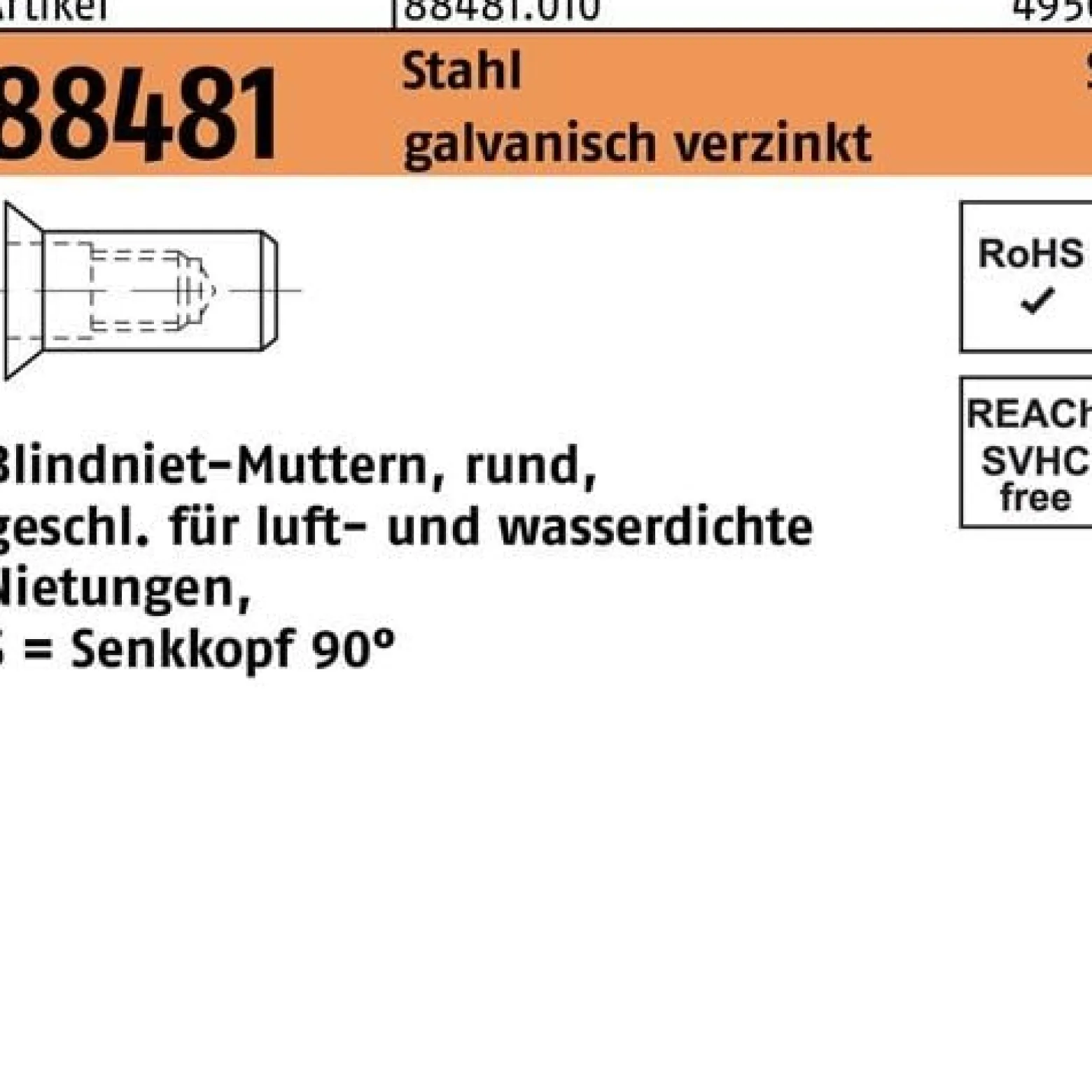Blindnietmutter R 88481 SEKO M6 /1,5 -4,5 Stahl galv.verz. 500 Stück