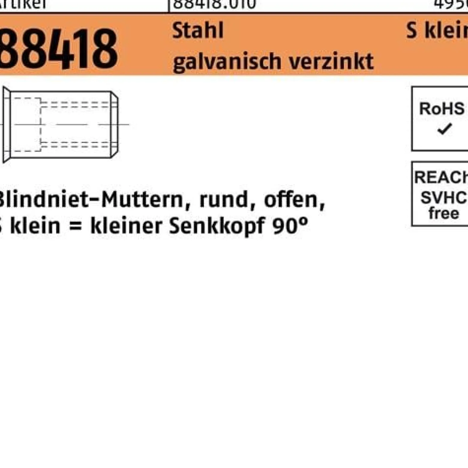 Blindnietmutter R 88418 SEKO M8 /0,25-3,5 Stahl galv.verz. 100St.