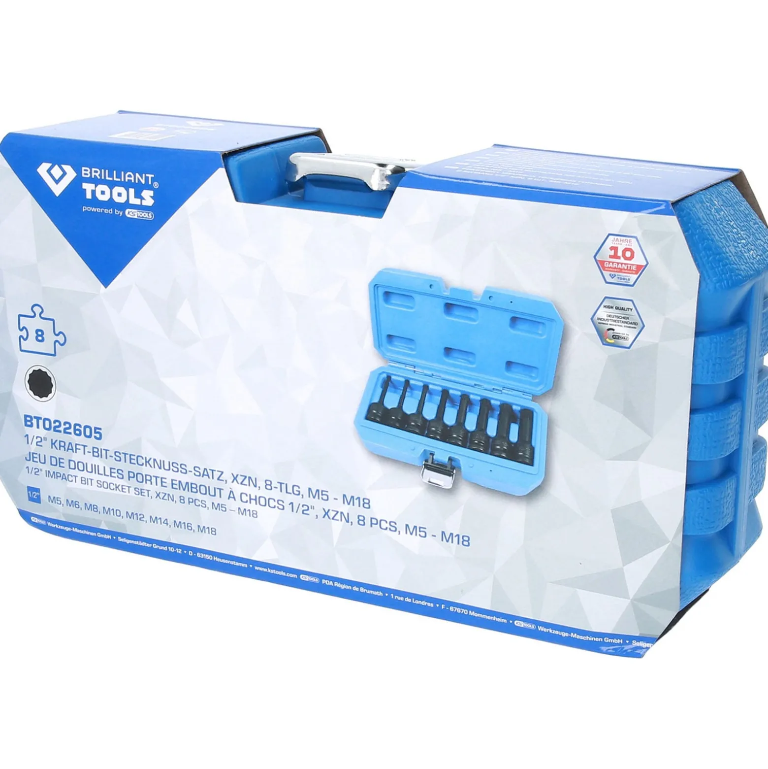 BRILLIANT TOOLS 1/2" Kraft-Bit-Stecknuss-Satz XZN 8tlg. M5 - M18 - BT022605
