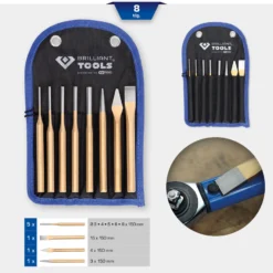 BRILLIANT TOOLS Meißel und Splintentreiber / Durchtreiber-Satz 8tlg. - BT085060