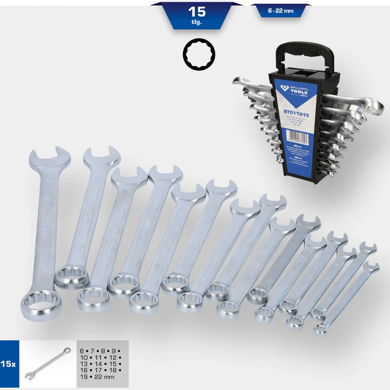 BRILLIANT TOOLS Ring-Maulschlüssel-Satz 15tlg. - BT011015