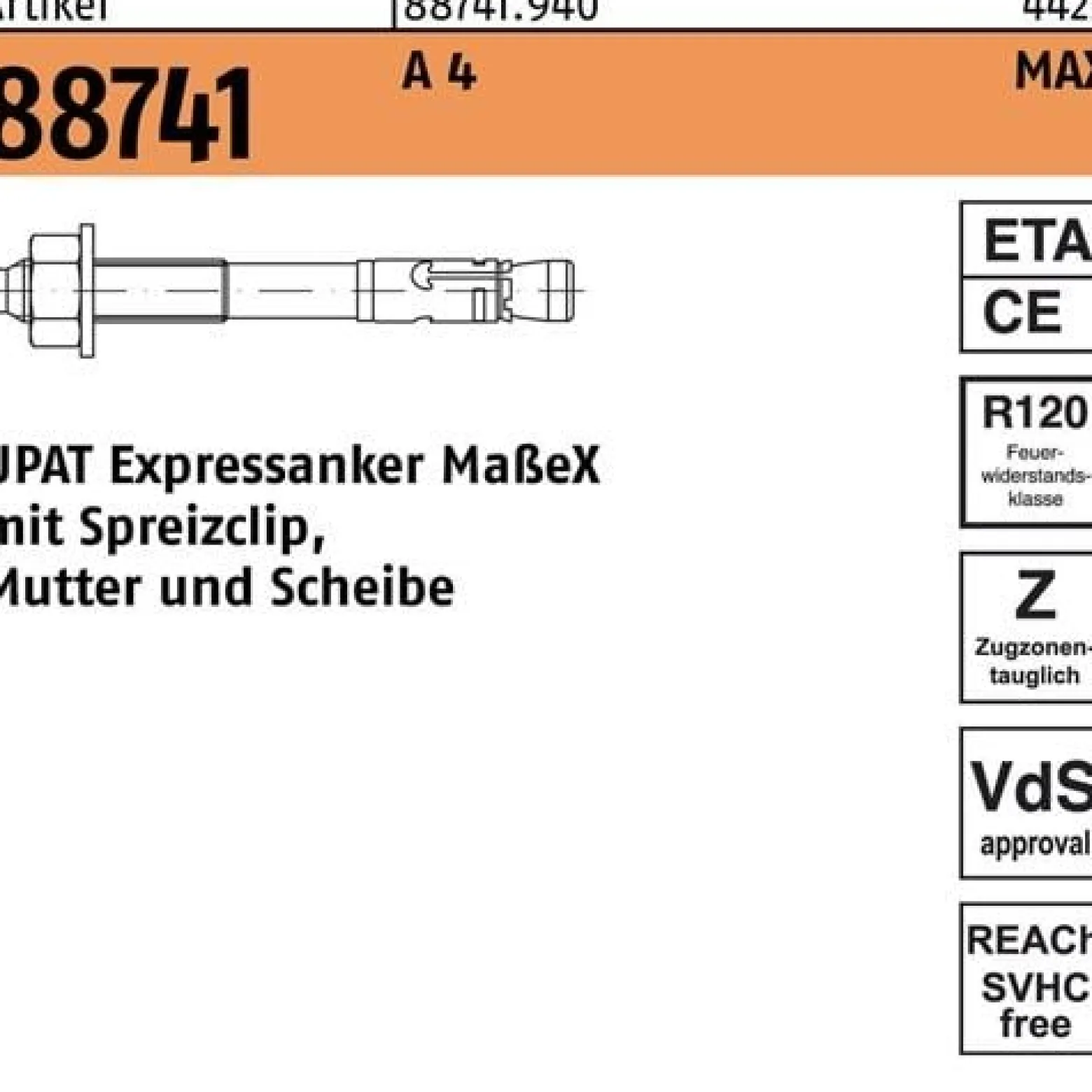 Expressanker R 88741 MAX 20/60/202 A 4 10 Stück UPAT