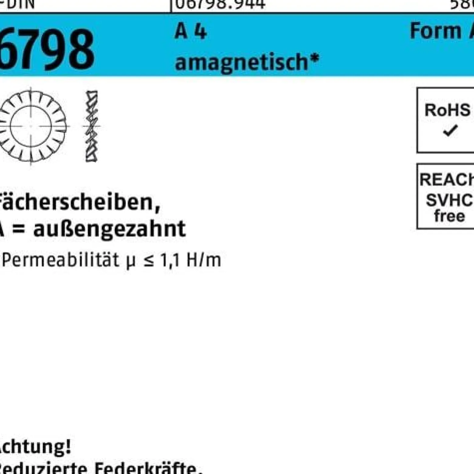 Fächerscheibe DIN 6798 FormA außengezahnt A 3,2 A 4 2000 Stück