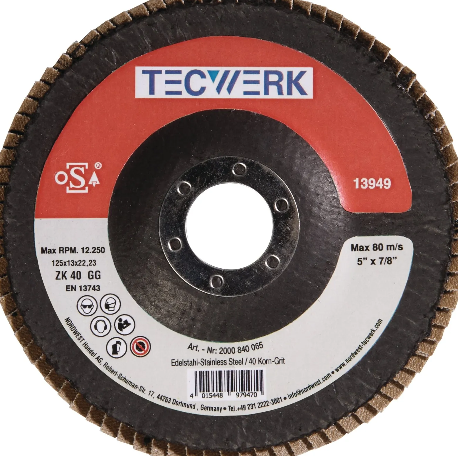 Fächerscheibe D.125mm K.60 kon.Alu.SCg TECWERK