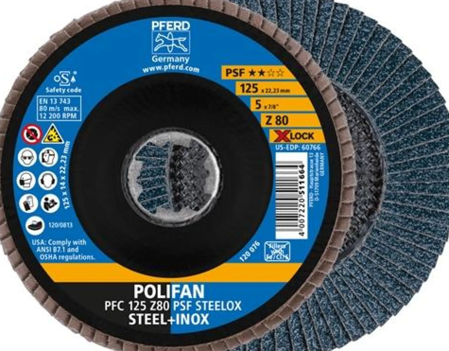 Fächerscheibe X-LOCK PSF Z STEELOX D.125mm K.80 kon.INOX ZK Z PFERD
