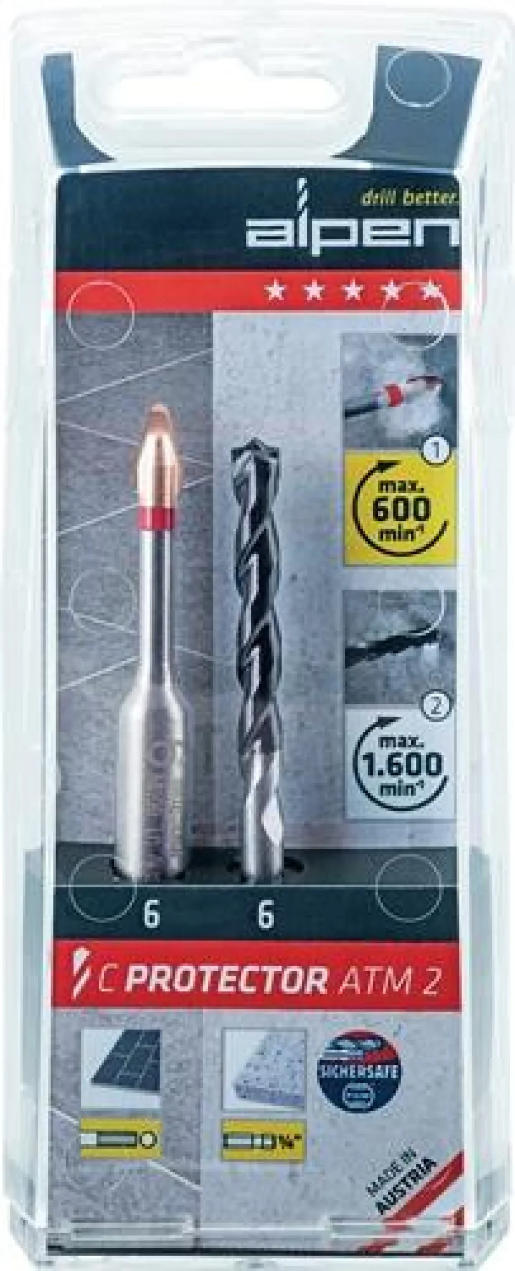 Feinsteinzeugfliesenbohrerset C PROTECTOR D.6mm 2 St./Set ALPEN