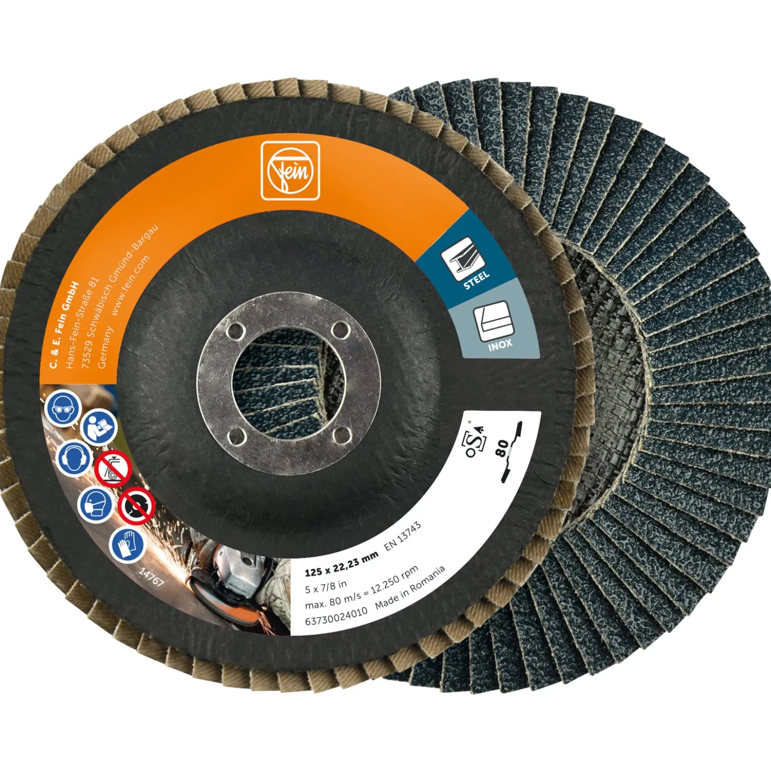 Fein 10x Fächerschleifscheibe Ø 125 Zirkonkorund K80 - 63730024010