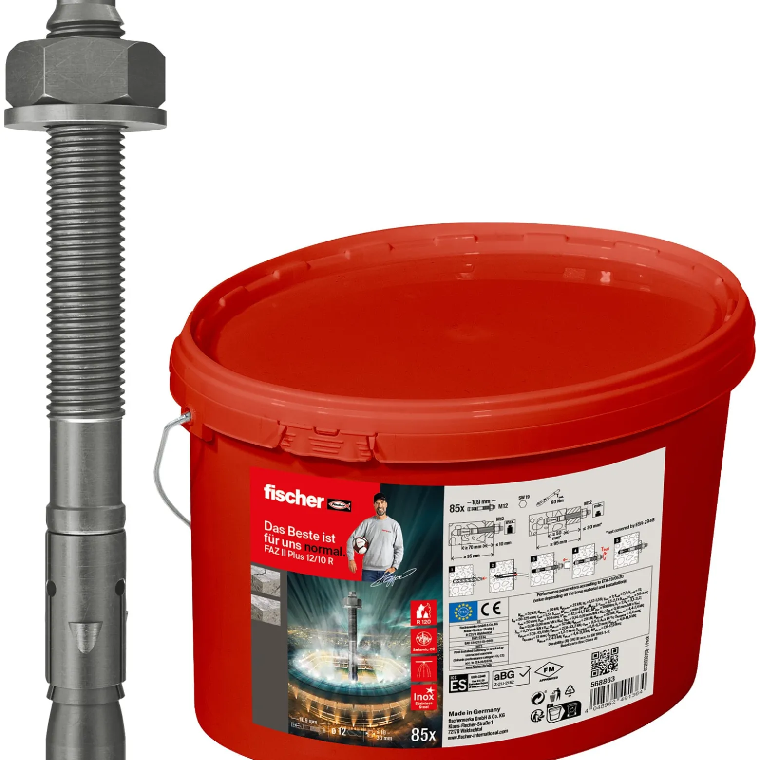 Fischer Bolzenanker FAZ II Plus 12/10 R im Eimer (85 St) - 568863
