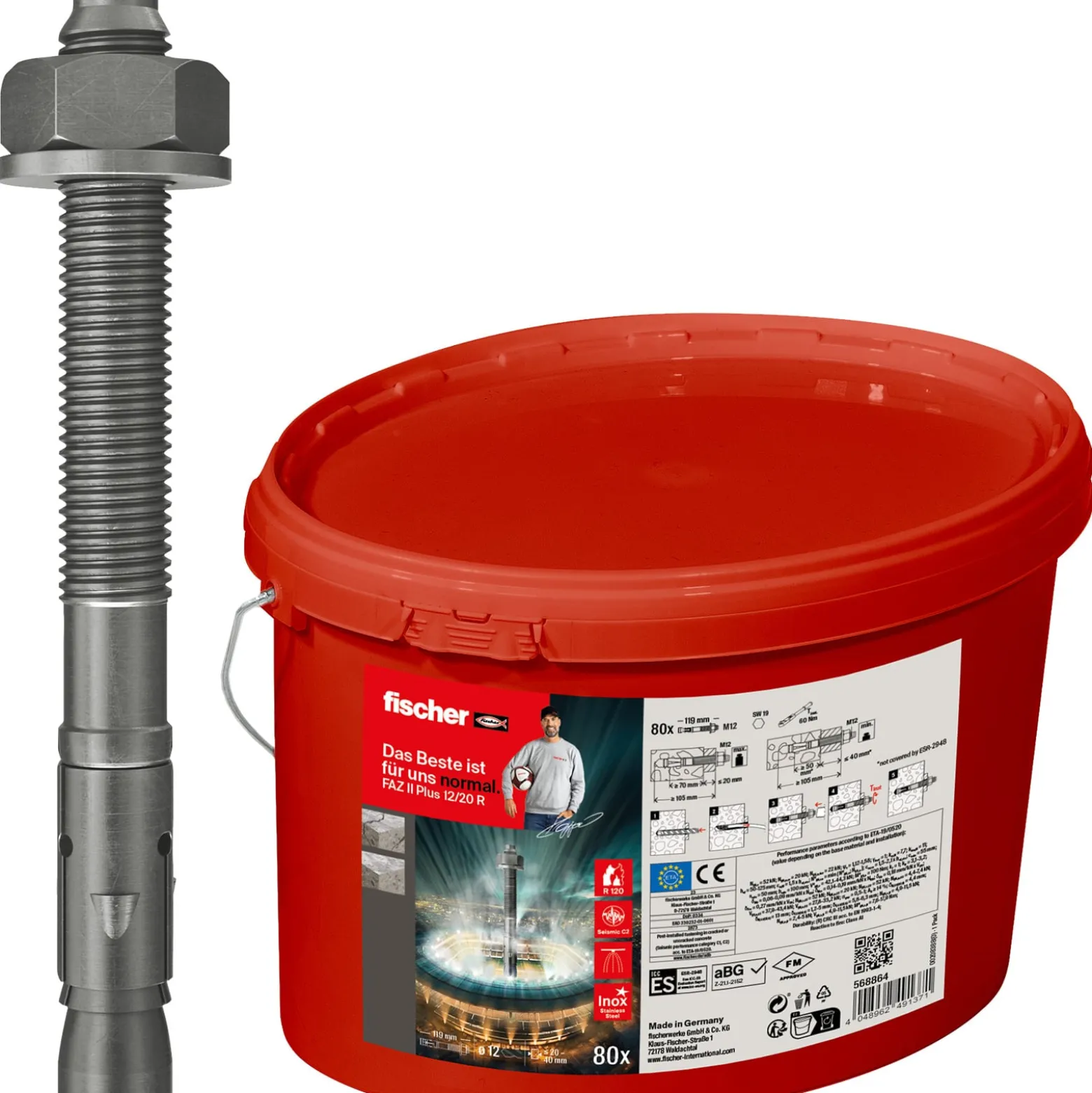 Fischer Bolzenanker FAZ II Plus 12/20 R im Eimer (80 St) - 568864