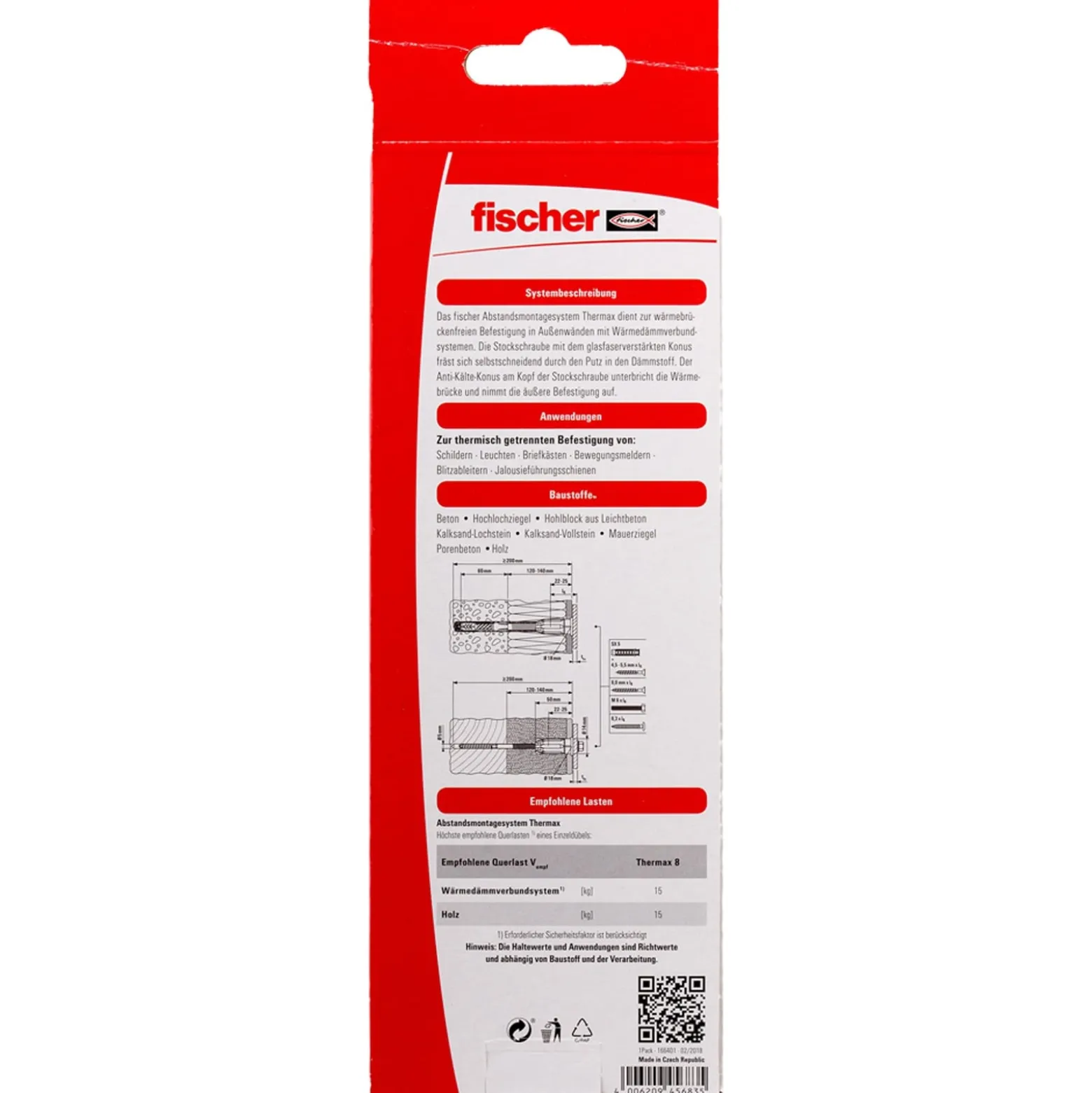 Fischer 2x Abstandsmontagesystem Thermax 8/140 M6 B - 45683