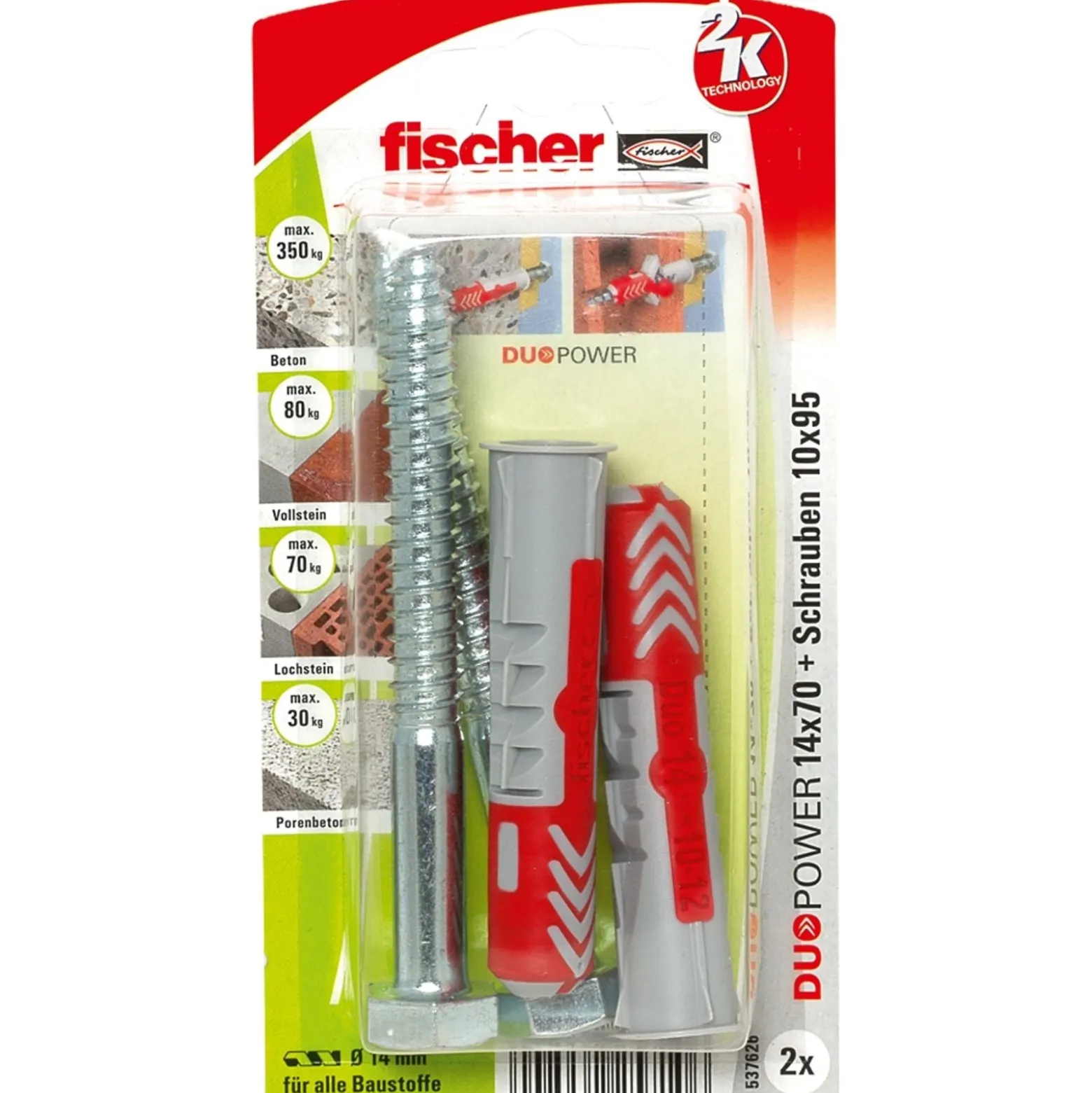 Fischer 2x DUOPOWER 14x70 S mit Schraube - 537626