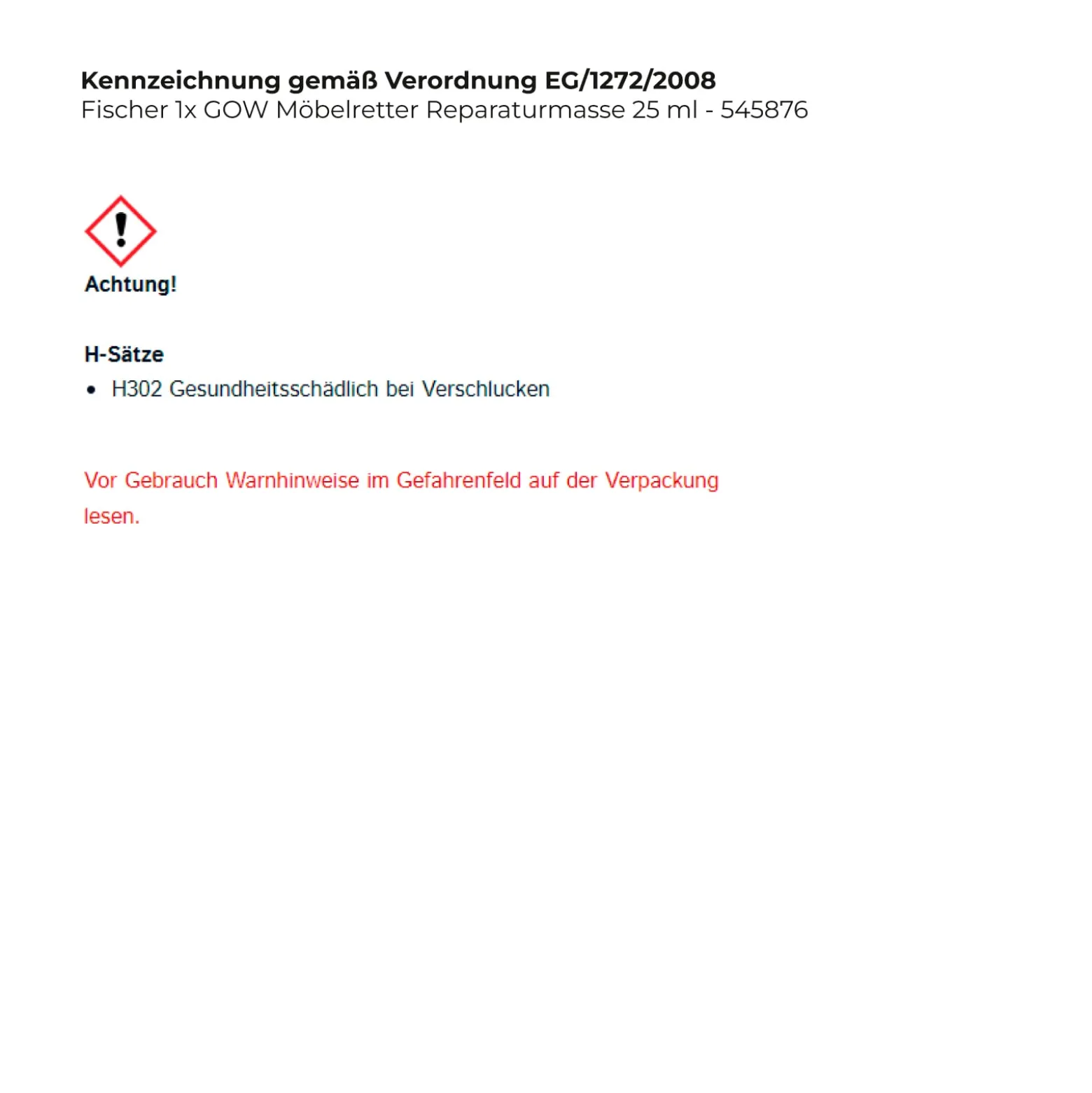 Fischer 1x GOW Möbelretter Reparaturmasse 25 ml - 545876