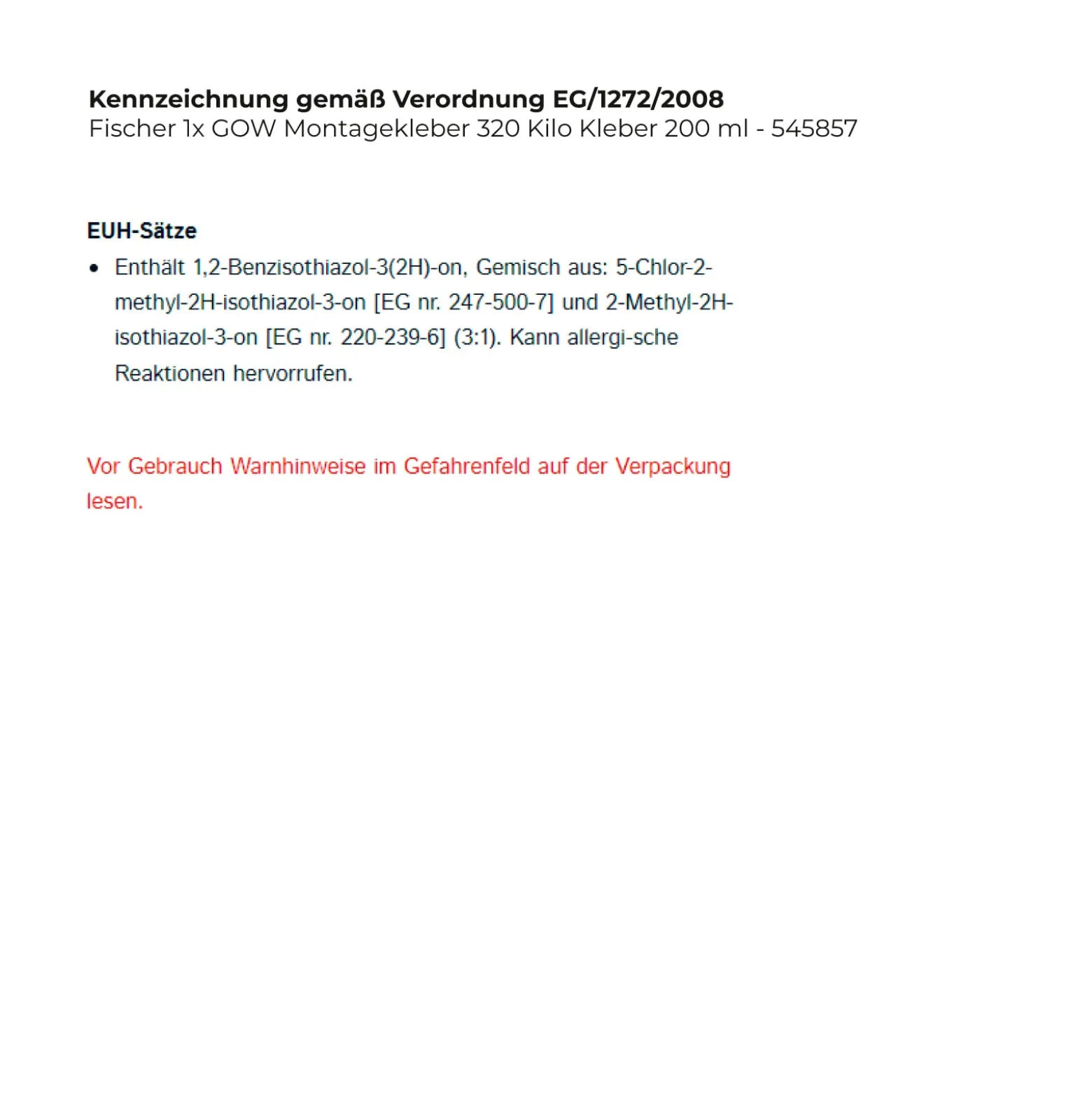 Fischer 1x GOW Montagekleber 320 Kilo Kleber 200 ml - 545857