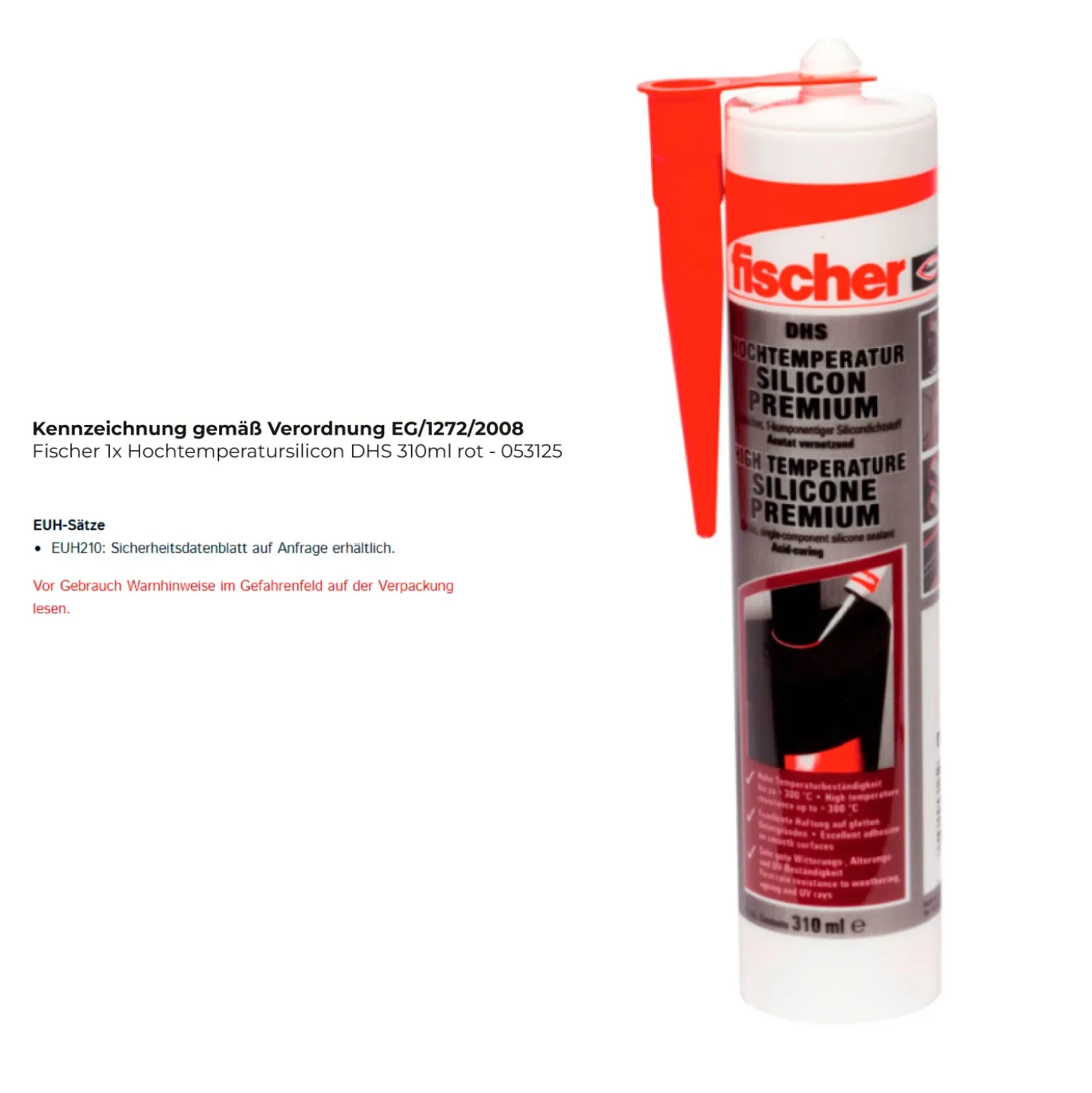 Fischer 1x Hochtemperatursilicon DHS 310ml rot - 053125