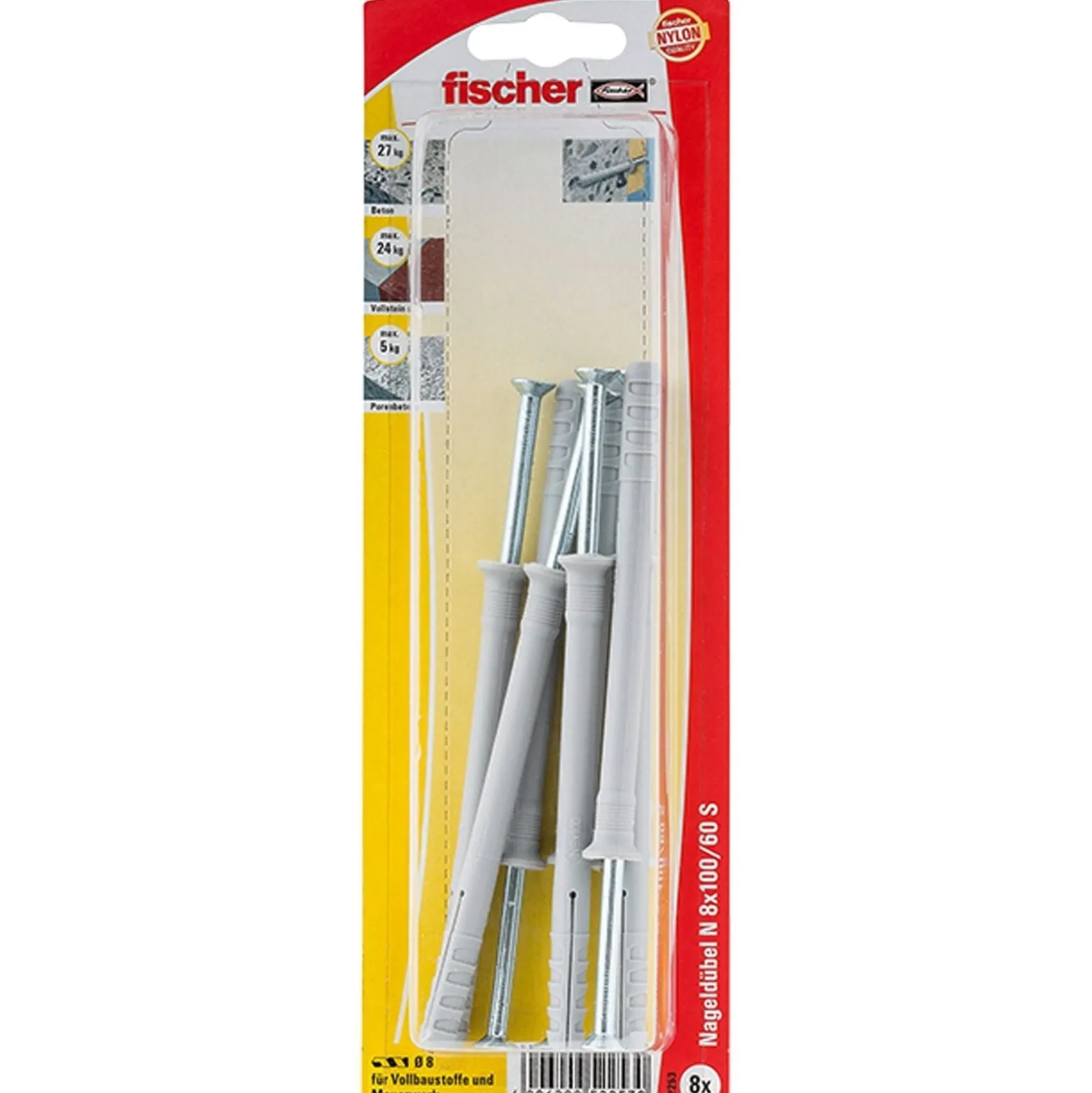 Fischer 8x Nageldübel N 8x100/60 S mit Schraube - 52253
