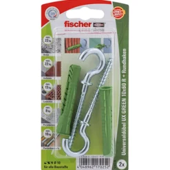Fischer 2x Universaldübel UX GREEN 10 x 60 mm R RH mit Rand und Rundhaken - 520710