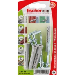 Fischer 4x Universaldübel UX 8x50 WH mit Winkelhaken - 94259