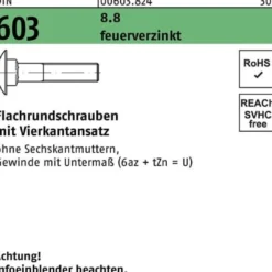 Flachrundschraube DIN 603 Vierkantansatz M12x 30 8.8 feuerverz. 100 Stück