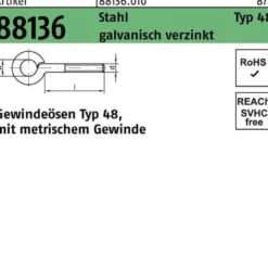 Gewindeöse R 88136 Typ 48 M3x 10 D 5 Stahl galv.verz. 100 Stück