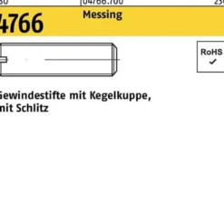 Gewindestift ISO 4766 Kegelkuppe/Schlitz M4x 4 Messing 100 Stück